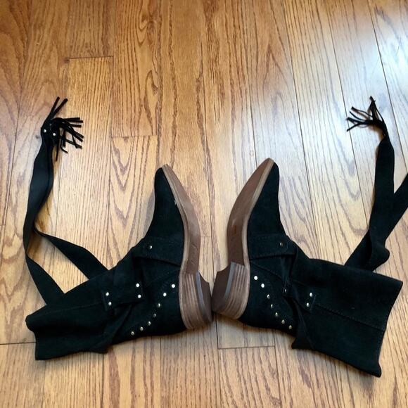 SEE BY CHLOE Studded Dasha Tassle Suede Boots Black Fringe Women’s Size 6 NWOB - Picture 13 of 14
